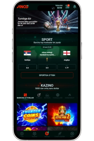 Pinco casino main screen